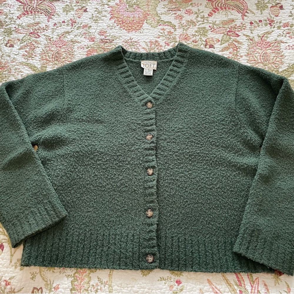 LOFT Textured Knit Hunter Green Cardigan